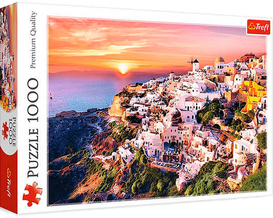 Puesta de Sol sobre Santorini: Rompecabezas 1000 Piezas Trefl